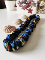 Load image into Gallery viewer, Handmade 100% SILK navy blue floral Bath &amp; SPA hair secure headband
