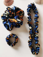 Load image into Gallery viewer, Handmade BIG navy blue floral 100% SILK hair scrunchy
