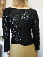 Load image into Gallery viewer, Vintage 90s sequin beaded black shimmer knitted crop top
