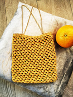 Load image into Gallery viewer, Handmade gold knit crochet small mesh clutch bag
