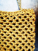 Load image into Gallery viewer, Handmade gold knit crochet small mesh clutch bag

