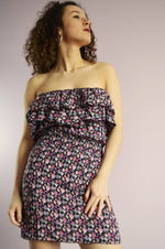 Load image into Gallery viewer, Vintage 90s ruffle front floral pattern mini off shoulder dress
