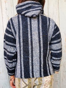 Vintage  70s striped Ethnic oversize knitted jumper hood