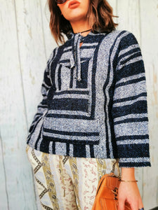 Vintage  70s striped Ethnic oversize knitted jumper hood