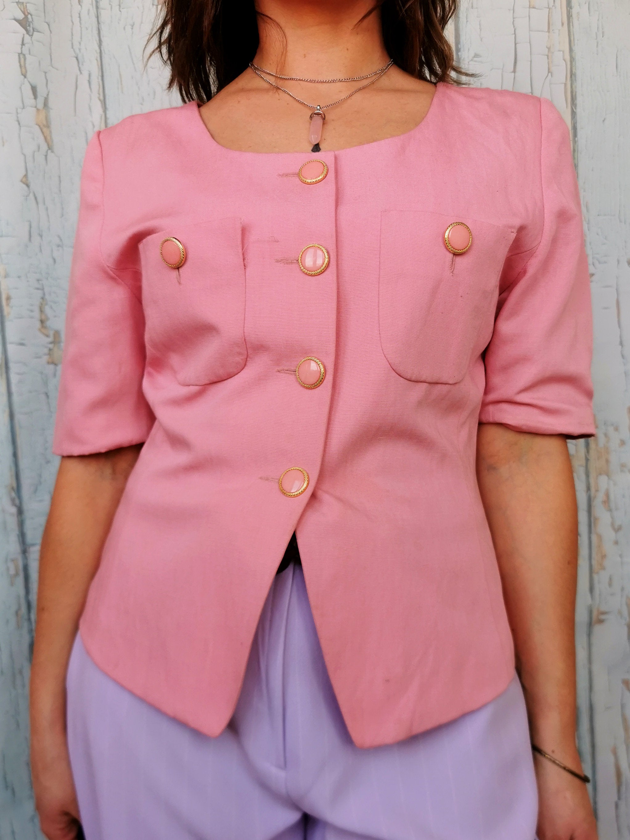 Vintage 80s smart casual minimalist pastel pink blouse top