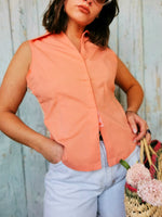 Load image into Gallery viewer, Vintage 80s minimalist peach pink pastel button blouse top
