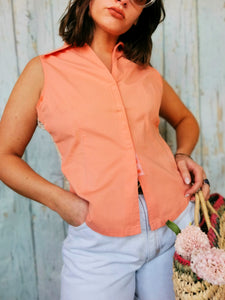 Vintage 80s minimalist peach pink pastel button blouse top