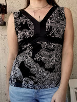 Load image into Gallery viewer, Vintage 90s ornament print mesh sleeveless stretch top
