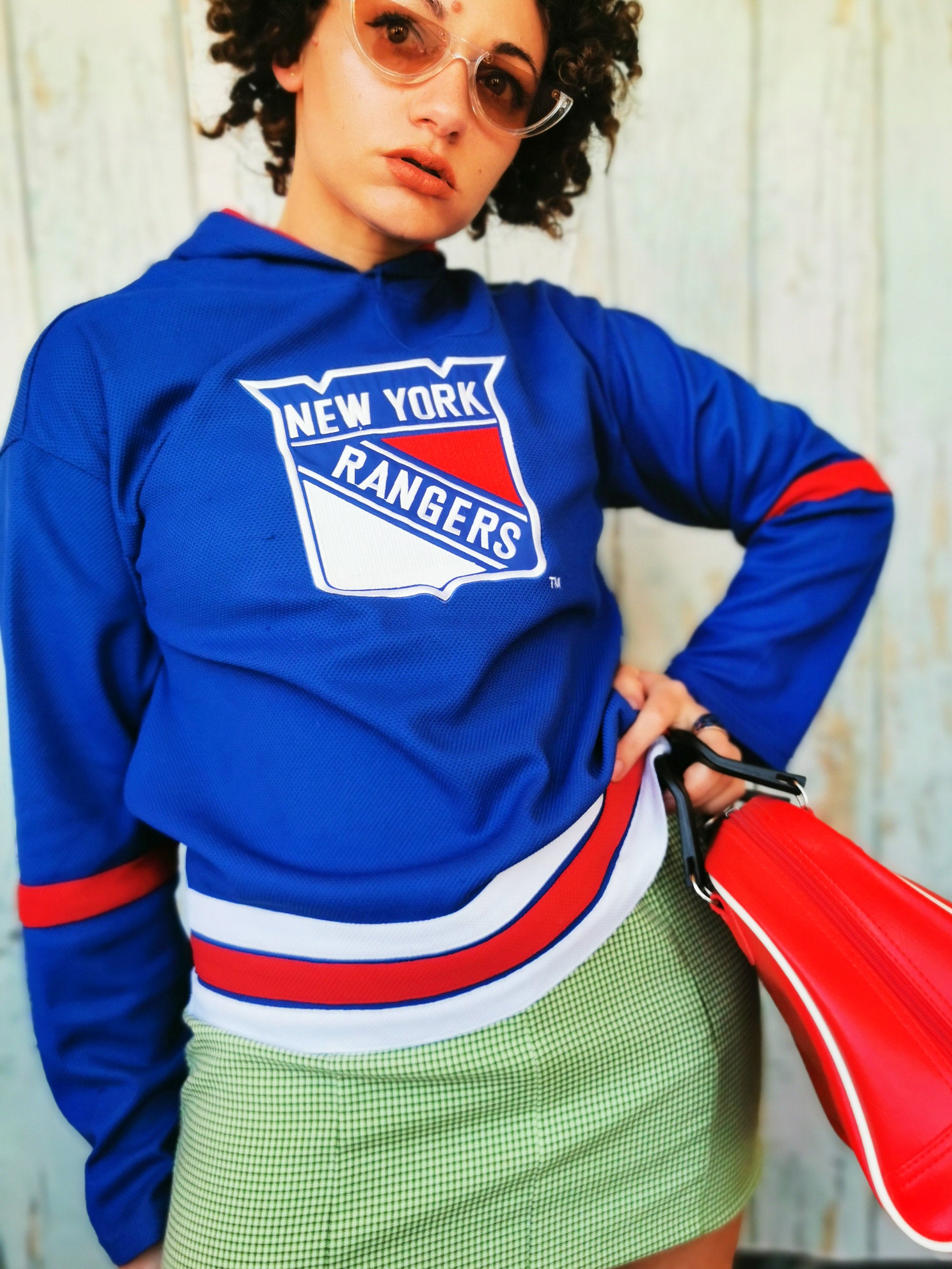 Vintage 90s blue pullover jumper with a hood