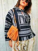 Load image into Gallery viewer, Vintage  70s striped Ethnic oversize knitted jumper hood
