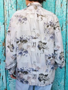 Vintage 80s floral & abstract print neutral women blouse