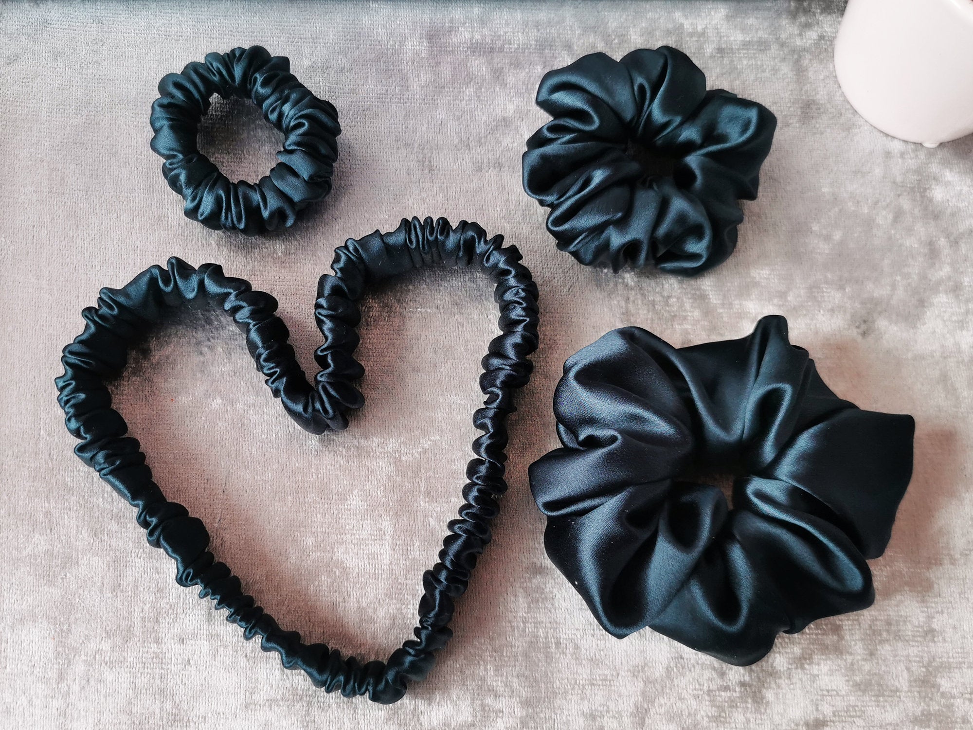 Handmade 4 pieces navy blue hair scrunchies & Headband set