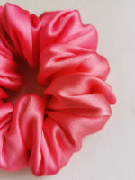 Load image into Gallery viewer, Handmade MEDIUM fuchsia pink 100% SILK hair scrunchy

