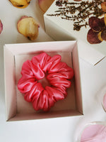 Load image into Gallery viewer, Handmade MEDIUM fuchsia pink 100% SILK hair scrunchy
