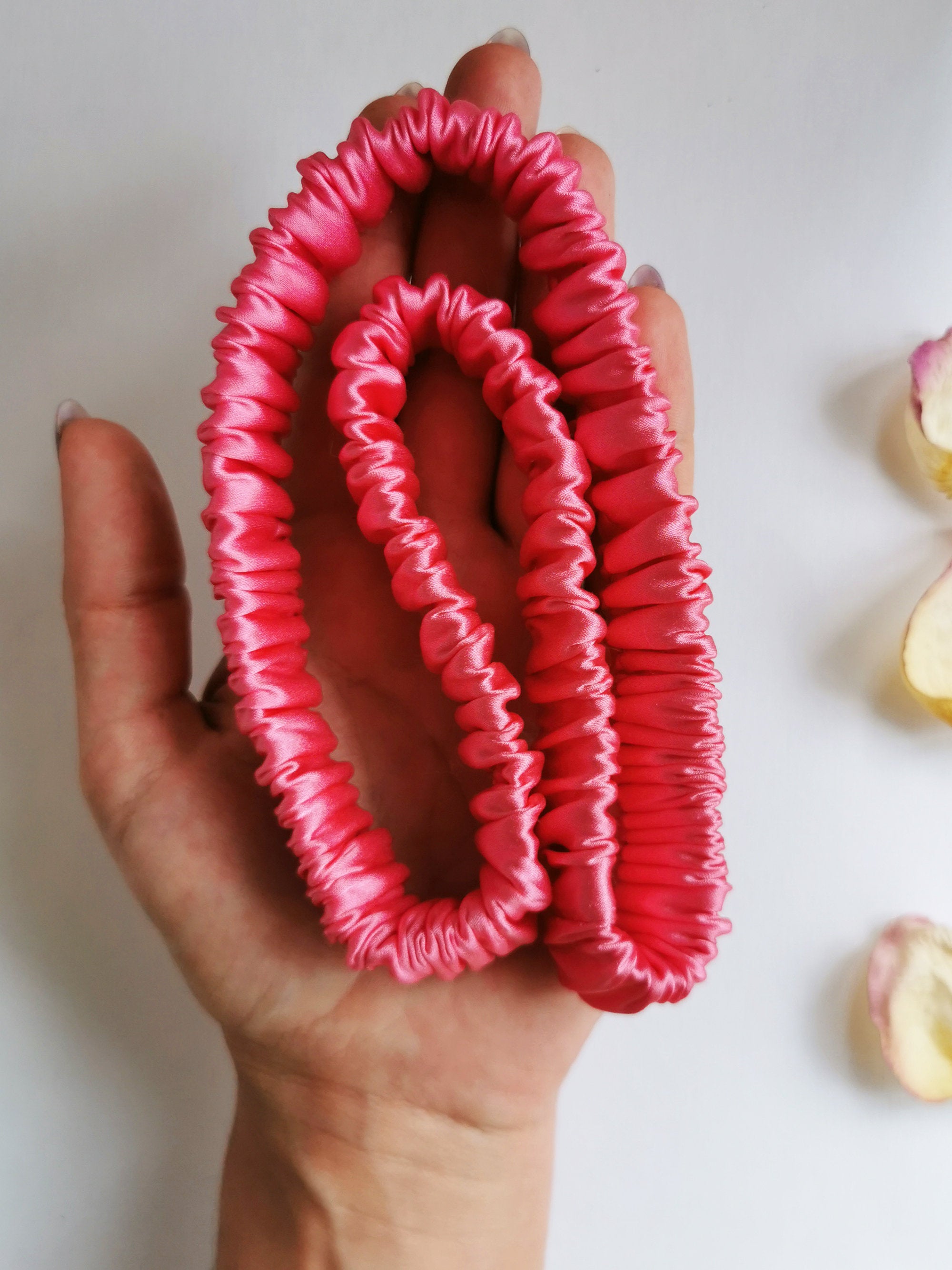 Handmade 4 pieces fuchsia pink hair scrunchies & Headband set
