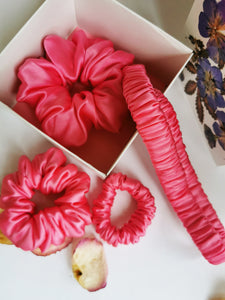Handmade 4 pieces fuchsia pink hair scrunchies & Headband set