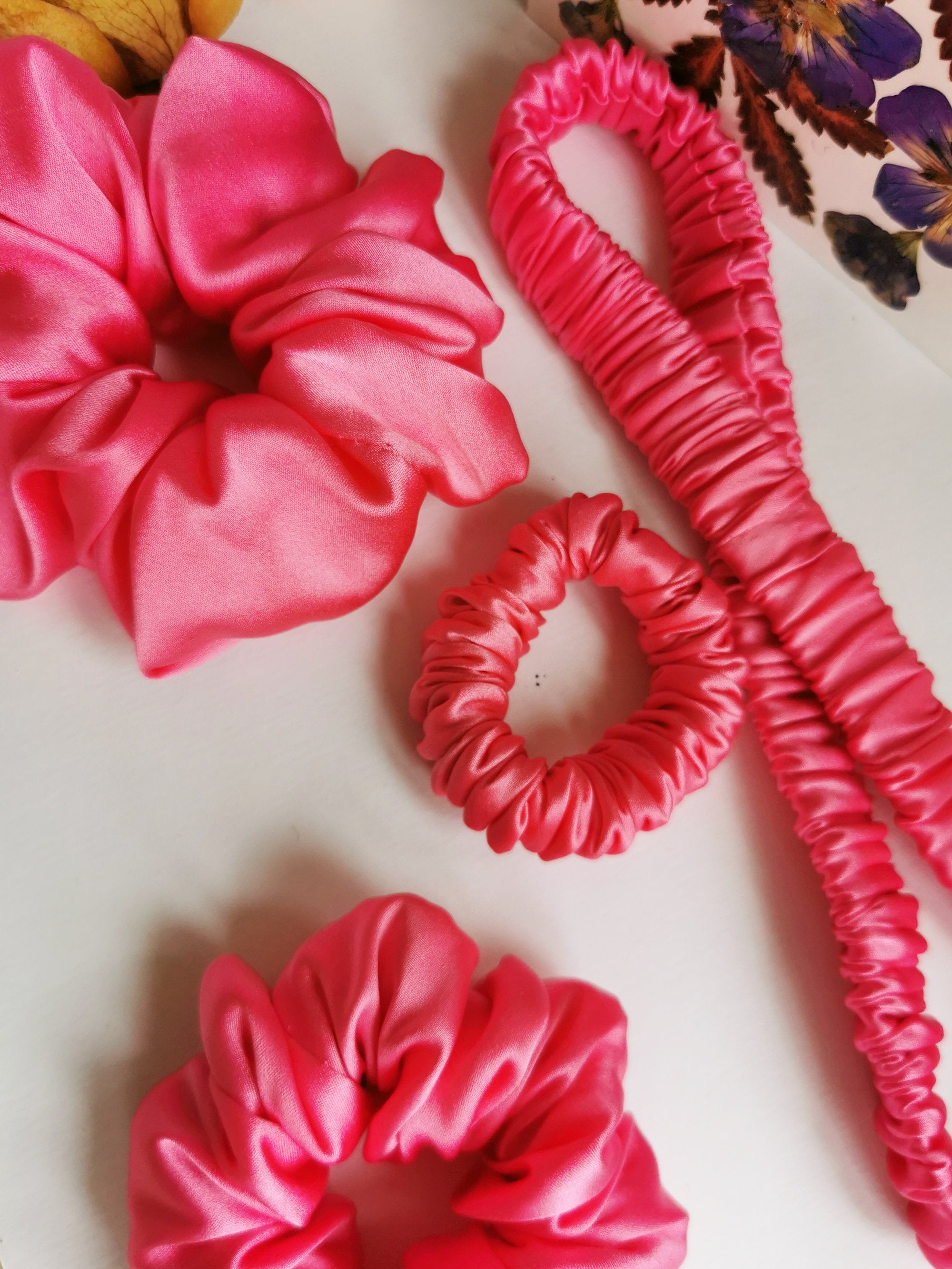 Handmade 4 pieces fuchsia pink hair scrunchies & Headband set