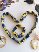 Load image into Gallery viewer, Handmade 2 pieces blue yellow floral hair scrunchy &amp; Headband set
