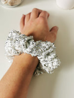 Load image into Gallery viewer, Handmade sequin silver hair ponytail scrunchy

