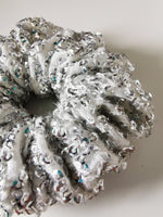 Load image into Gallery viewer, Handmade sequin silver hair ponytail scrunchy
