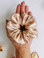 Load image into Gallery viewer, Handmade BIG nude rose gold pink 100% SILK hair scrunchy
