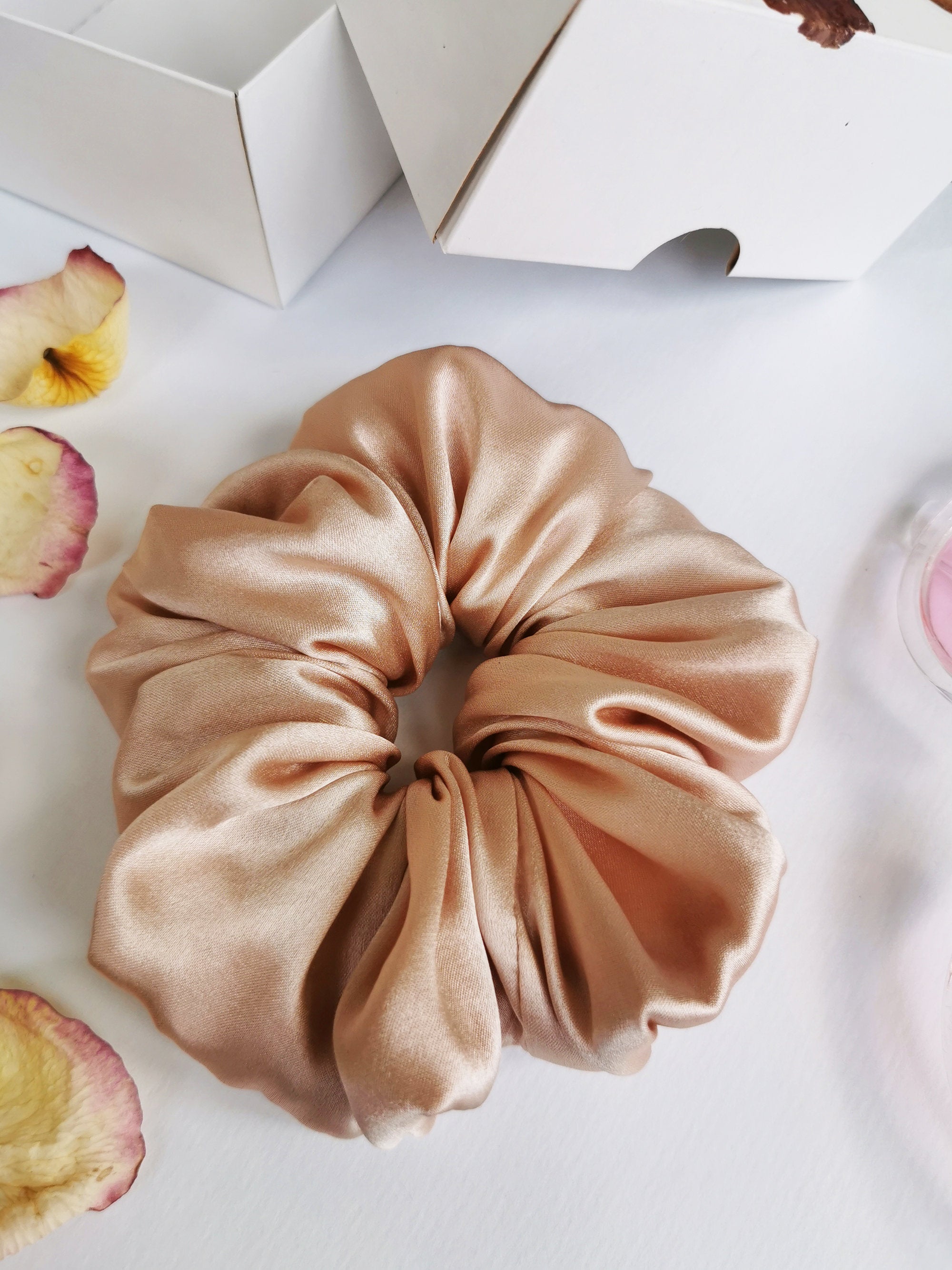 Handmade BIG nude rose gold pink 100% SILK hair scrunchy