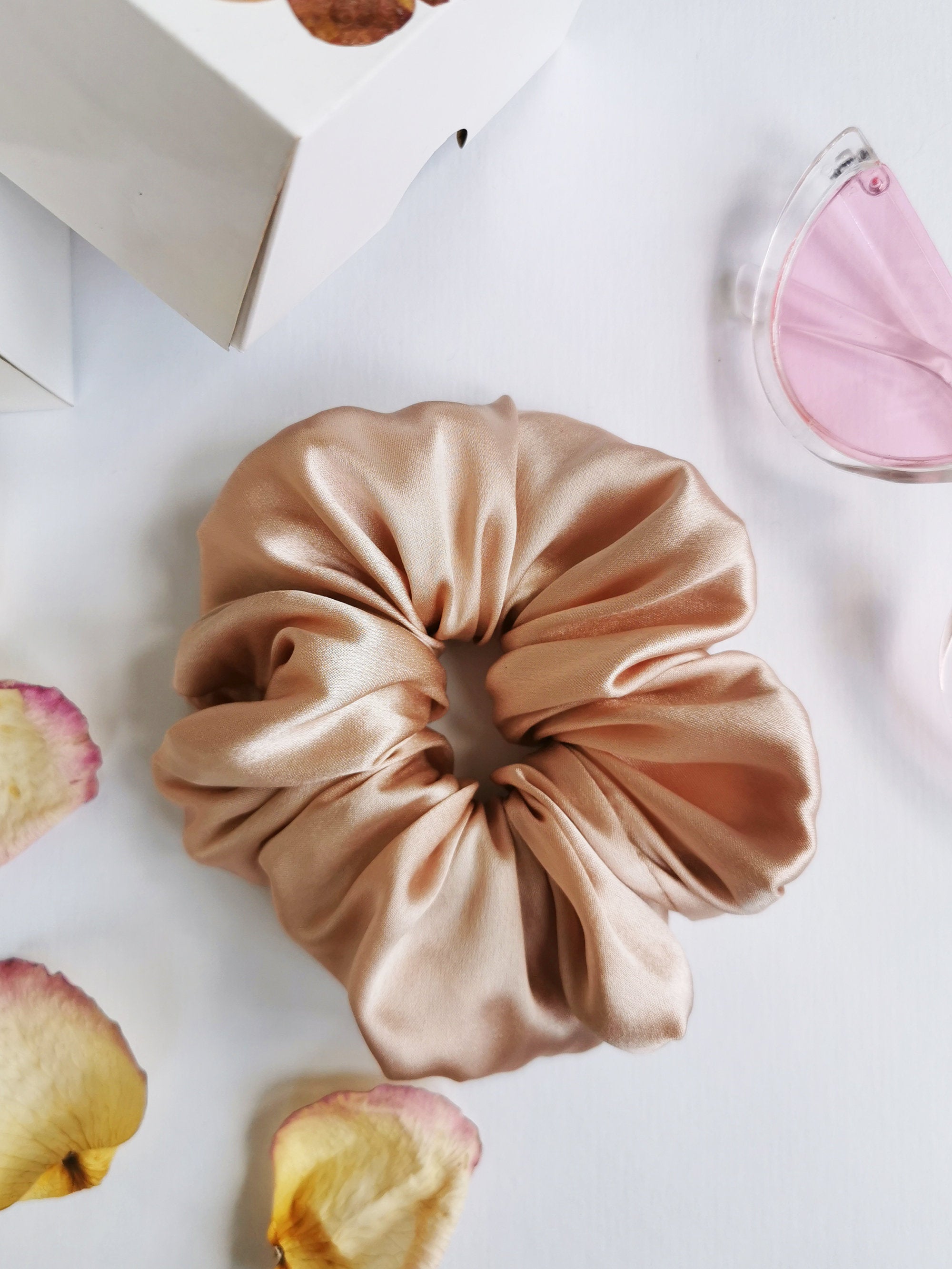 Handmade BIG nude rose gold pink 100% SILK hair scrunchy