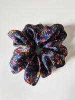 Load image into Gallery viewer, Handmade BIG navy blue floral 100% SILK hair scrunchy
