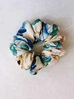 Load image into Gallery viewer, Handmade pastel white floral 100% SILK medium hair scrunchy
