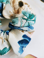 Load image into Gallery viewer, Handmade pastel white floral 100% SILK medium hair scrunchy
