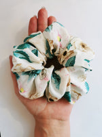 Load image into Gallery viewer, Handmade BIG pastel white floral 100% SILK hair scrunchy
