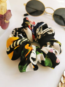 Handmade MEDIUM colorful floral 100% SILK hair scrunchy