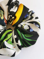 Load image into Gallery viewer, Handmade BIG colorful floral 100% SILK hair scrunchy
