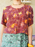 Load image into Gallery viewer, Vintage 80s button down floral print blouse top
