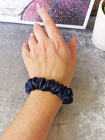 Load image into Gallery viewer, Handmade navy blue small 100% SILK hair scrunchy
