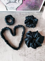 Load image into Gallery viewer, Handmade navy blue small 100% SILK hair scrunchy
