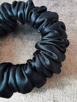 Load image into Gallery viewer, Handmade navy blue small 100% SILK hair scrunchy
