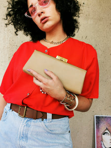 Vintage 80s beige leather small clutch bag