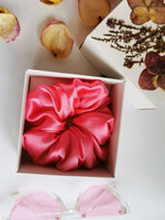 Load image into Gallery viewer, Handmade BIG fuchsia pink 100% SILK hair scrunchy
