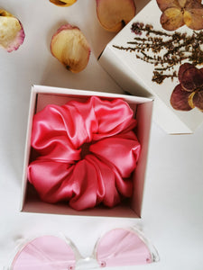 Handmade BIG fuchsia pink 100% SILK hair scrunchy