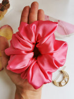 Load image into Gallery viewer, Handmade BIG fuchsia pink 100% SILK hair scrunchy
