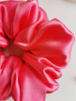 Load image into Gallery viewer, Handmade BIG fuchsia pink 100% SILK hair scrunchy
