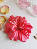 Load image into Gallery viewer, Handmade BIG fuchsia pink 100% SILK hair scrunchy
