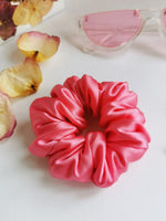 Load image into Gallery viewer, Handmade MEDIUM fuchsia pink 100% SILK hair scrunchy
