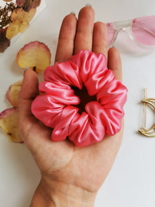 Handmade MEDIUM fuchsia pink 100% SILK hair scrunchy