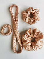 Load image into Gallery viewer, Handmade BIG nude rose gold pink 100% SILK hair scrunchy
