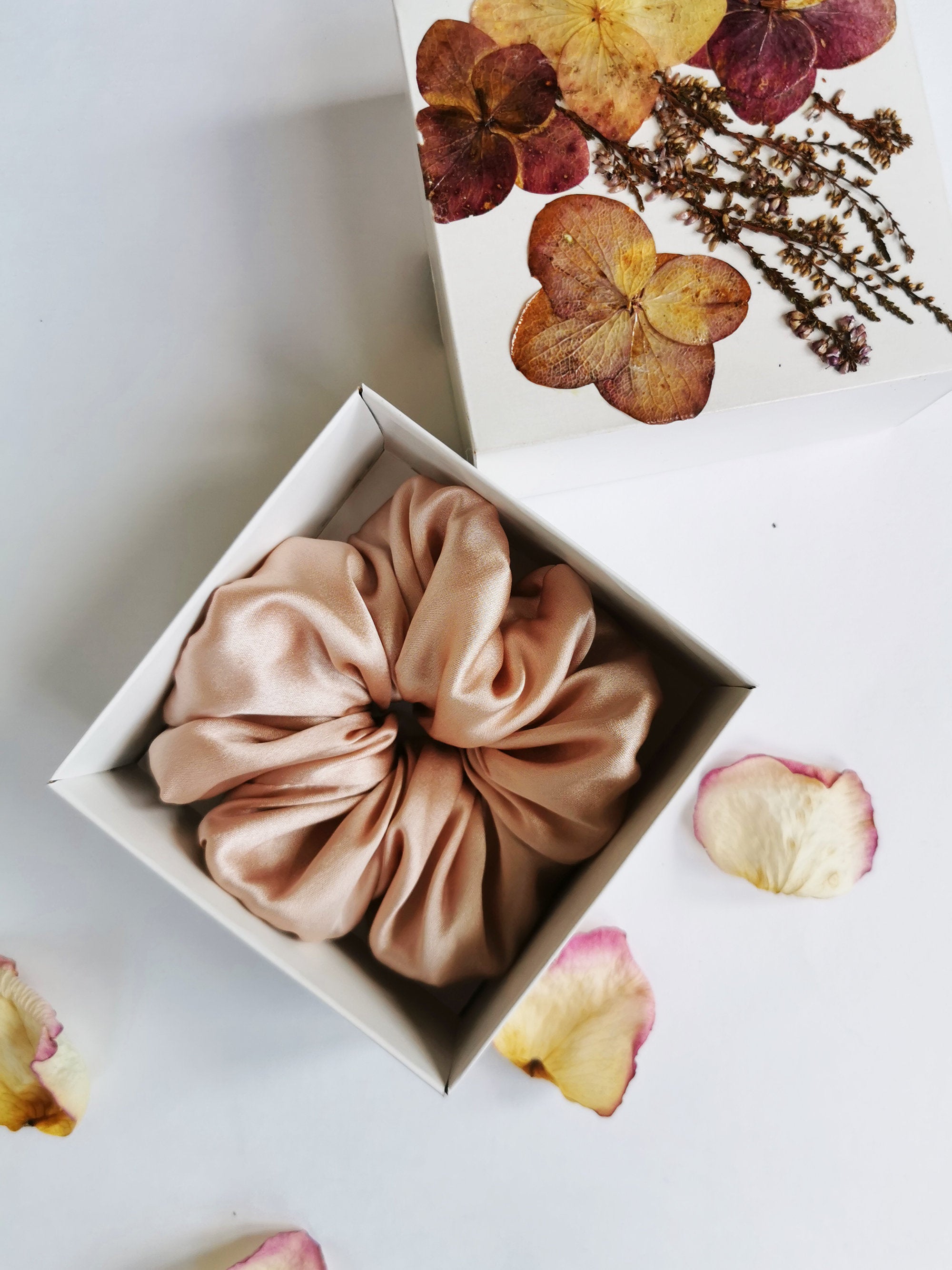 Handmade BIG nude rose gold pink 100% SILK hair scrunchy