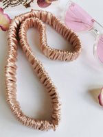 Load image into Gallery viewer, Handmade 100% SILK nude rose gold pink Bath &amp; SPA hair secure headband
