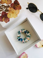 Load image into Gallery viewer, Handmade SMALL pastel white floral 100% SILK hair scrunchy
