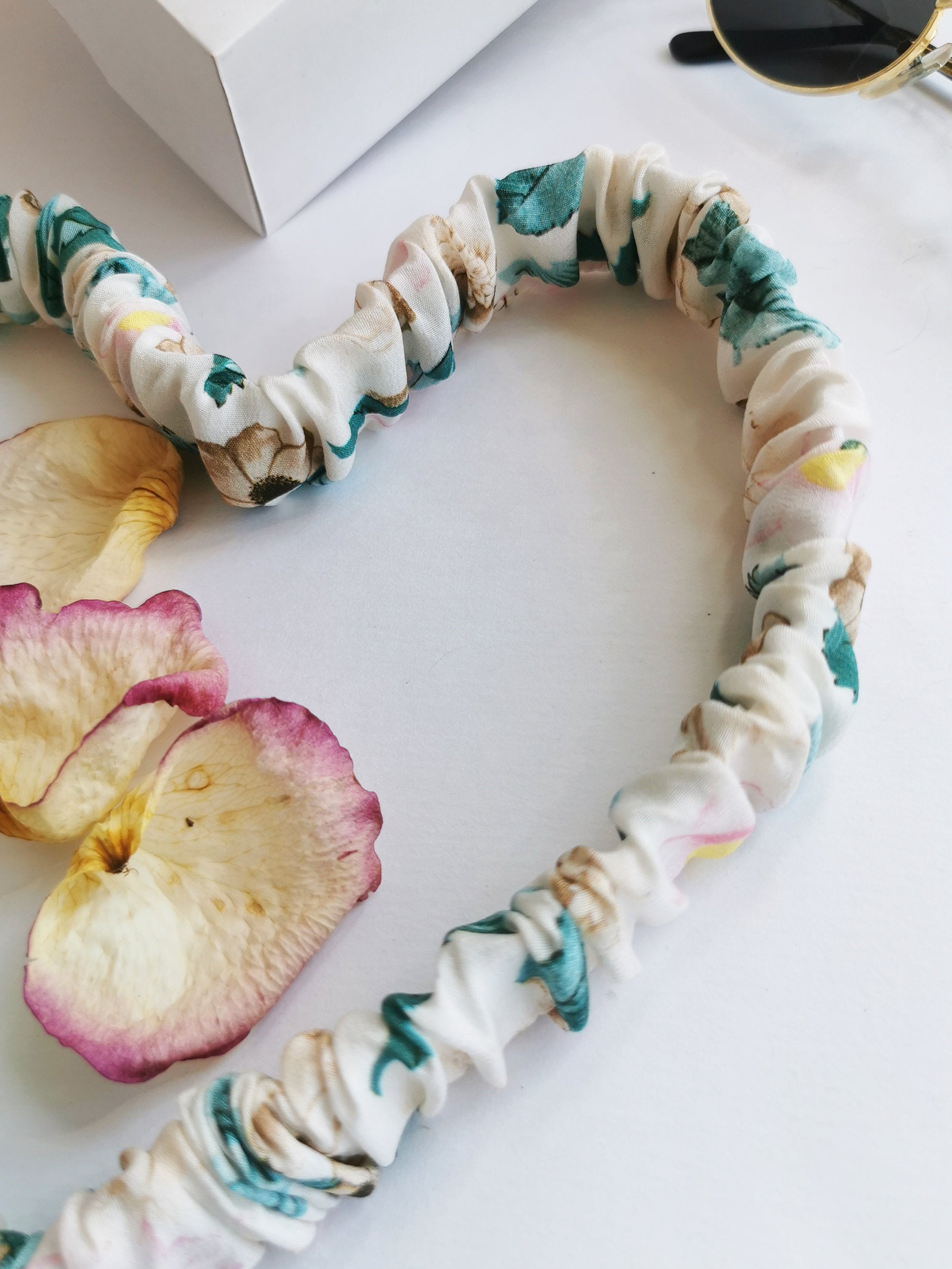 Handmade 100% SILK pastel white floral Bath & SPA hair secure headband